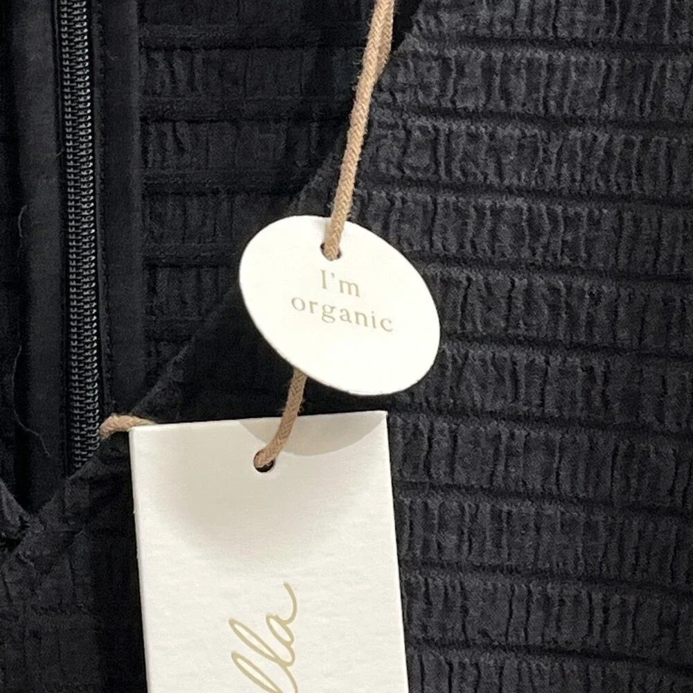 Cleobella Brigitta Mini Dress Black Surplice Fitted Ruffle Puff Sleeve Size S‎
